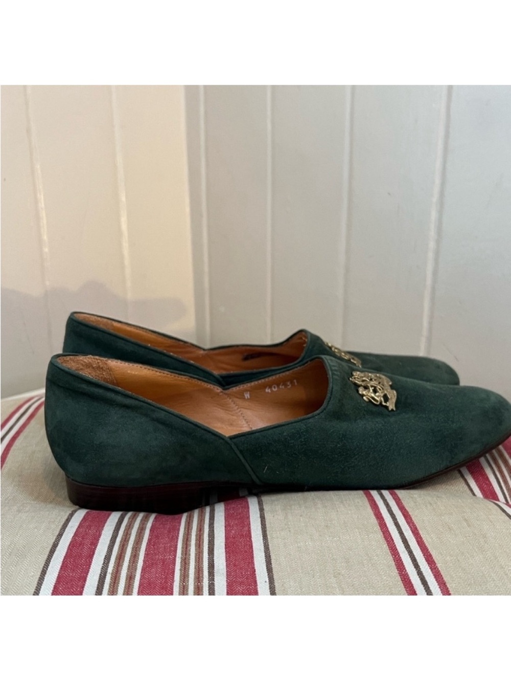 Ralph Lauren Forest Green Suede Loafers with Gold emblem - Picture 12 of 13